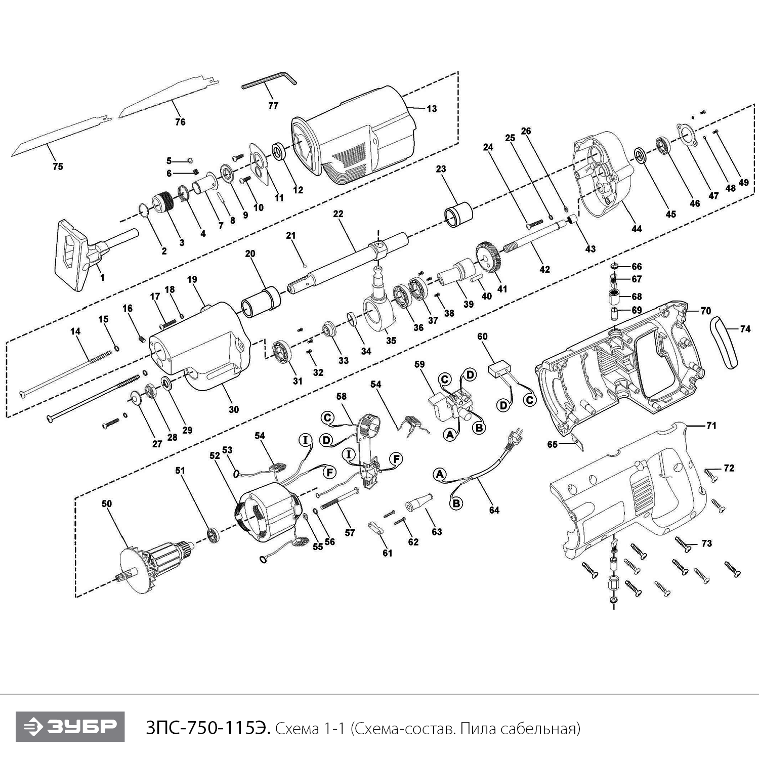 Пила сабельная ЗПС-750-115Э